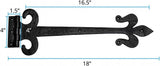 Renovators Supply Manufacturing Black Wrought Iron Door Strap Hinge 18 Long Antique Fleur De Lis Style Rust Resistant Flush Mount Door Hinges for Cabinet Or Barn Doors with Hardware Pack of 2