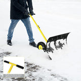 Outvita Snow Shovel with Wheels, 29 Wide 18 Long Snow Plow Shovel Angle & Height Adjustable Padded Handle Efficient Snow Clean Tool for Driveway or Pavement (Yellow)
